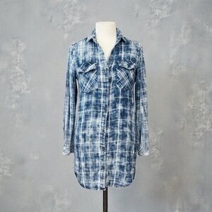 Cloth & Stone Blue Plaid Long Sleeve Shirtdress - Size S
